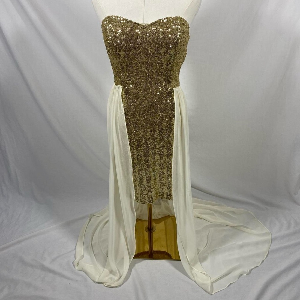 B. Darlin gold sequin maxi strapless size 10 y2k fairy prom gown